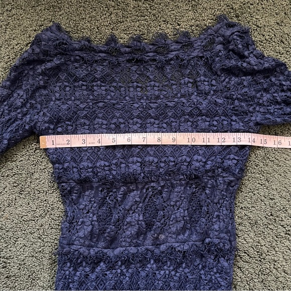 NWOT Free People Nightcap Florence Navy Blue Sheer Lace V-Back Mini Dress Size 2 - Picture 9 of 12